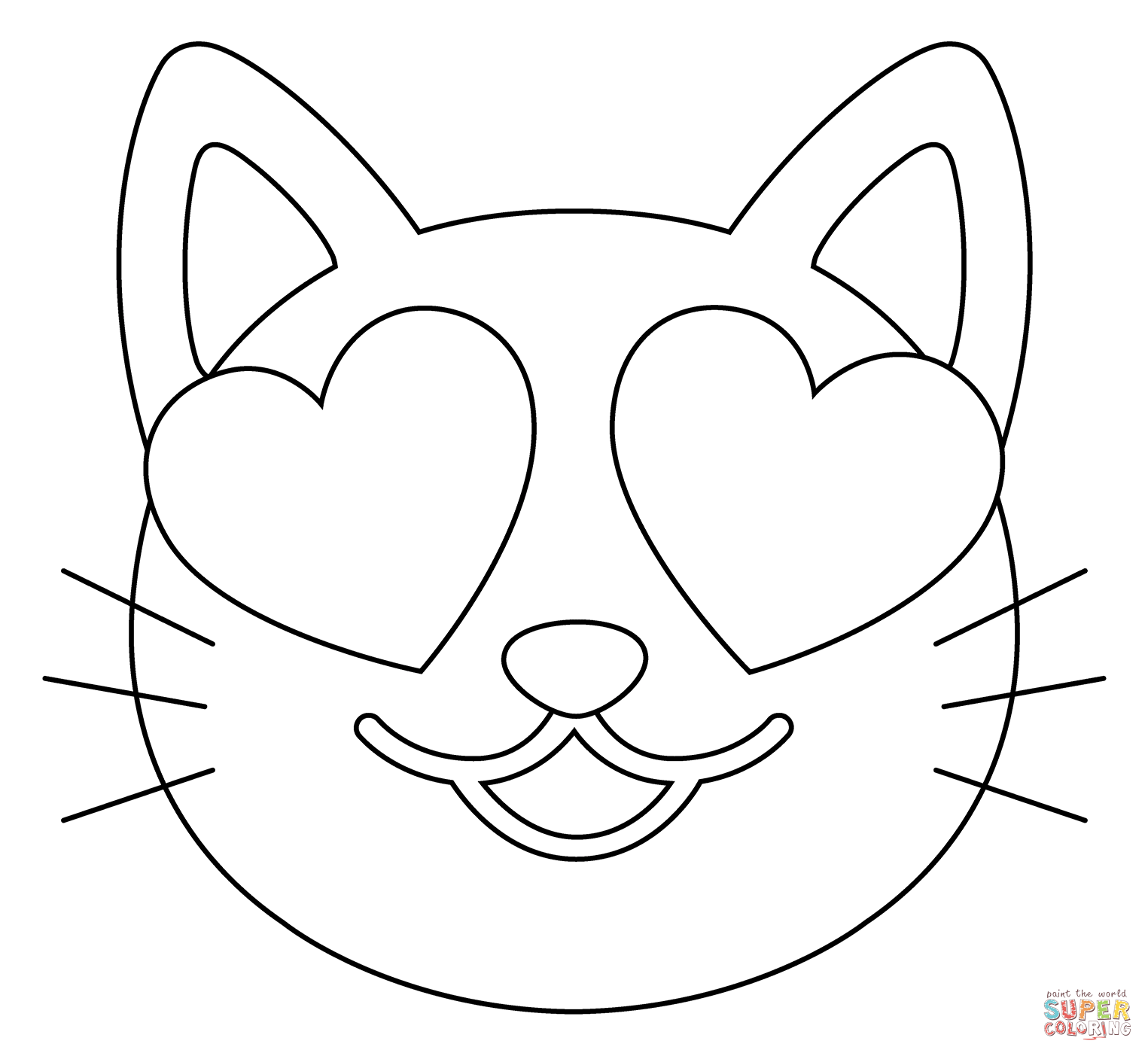 Smiling cat with heart eyes emoji coloring page free printable coloring pages