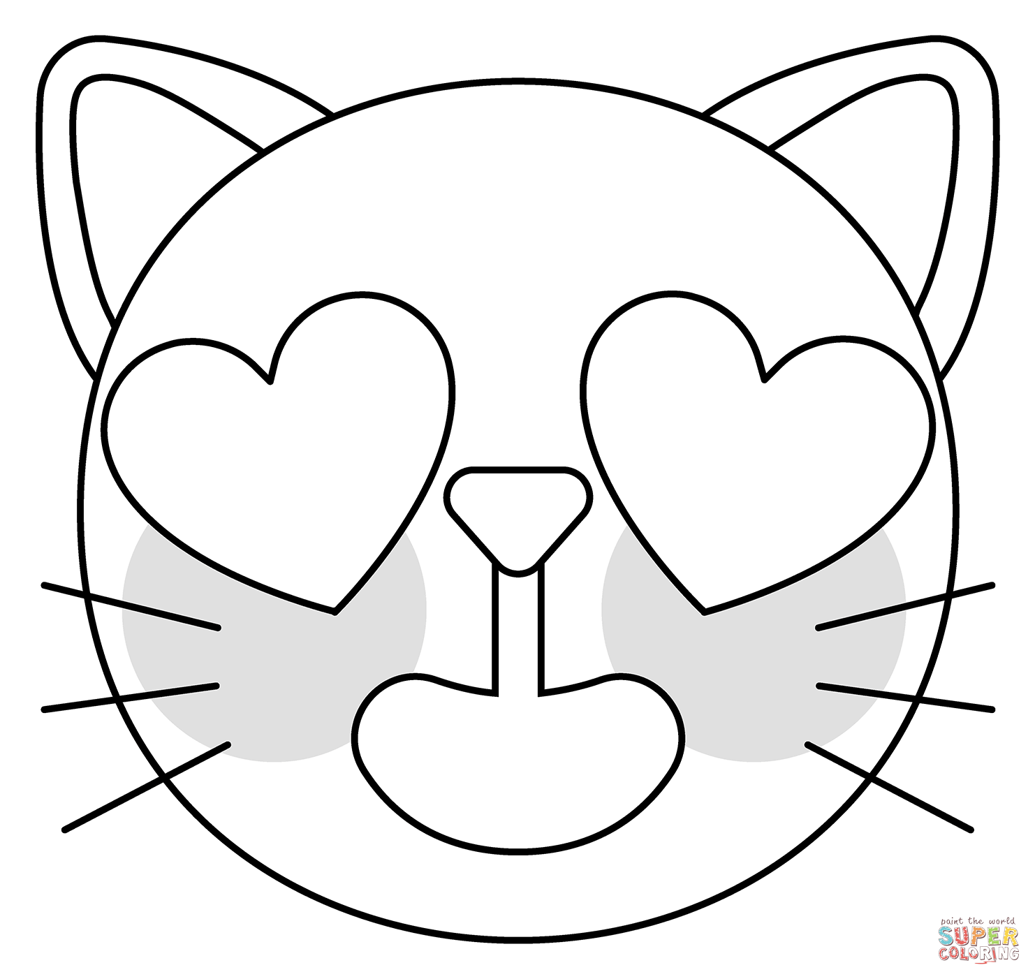 Smiling cat with heart eyes emoji coloring page free printable coloring pages