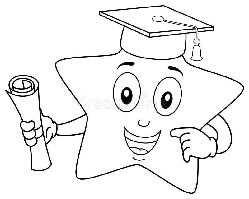 Coloring star character with graduation hat stock vector