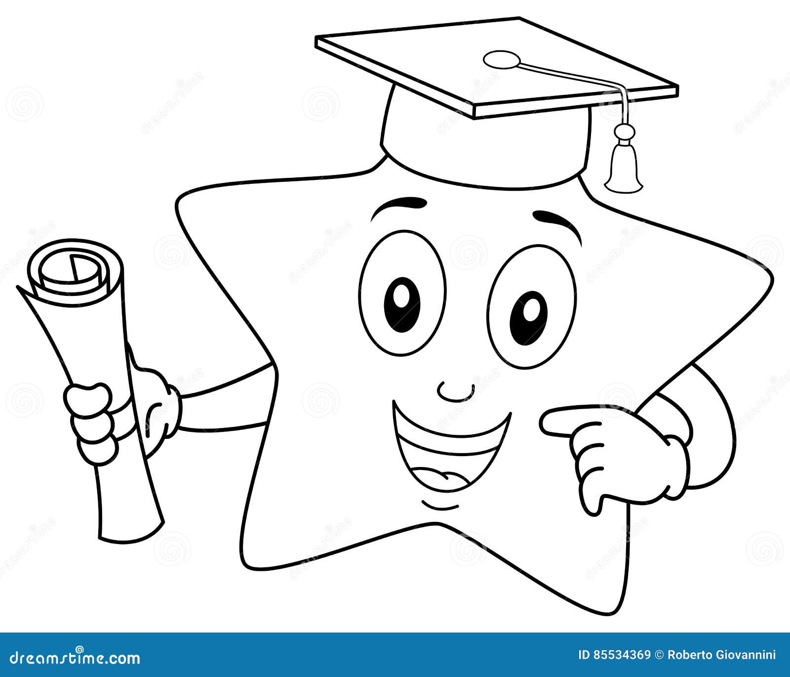 Coloring star character with graduation hat stock vector