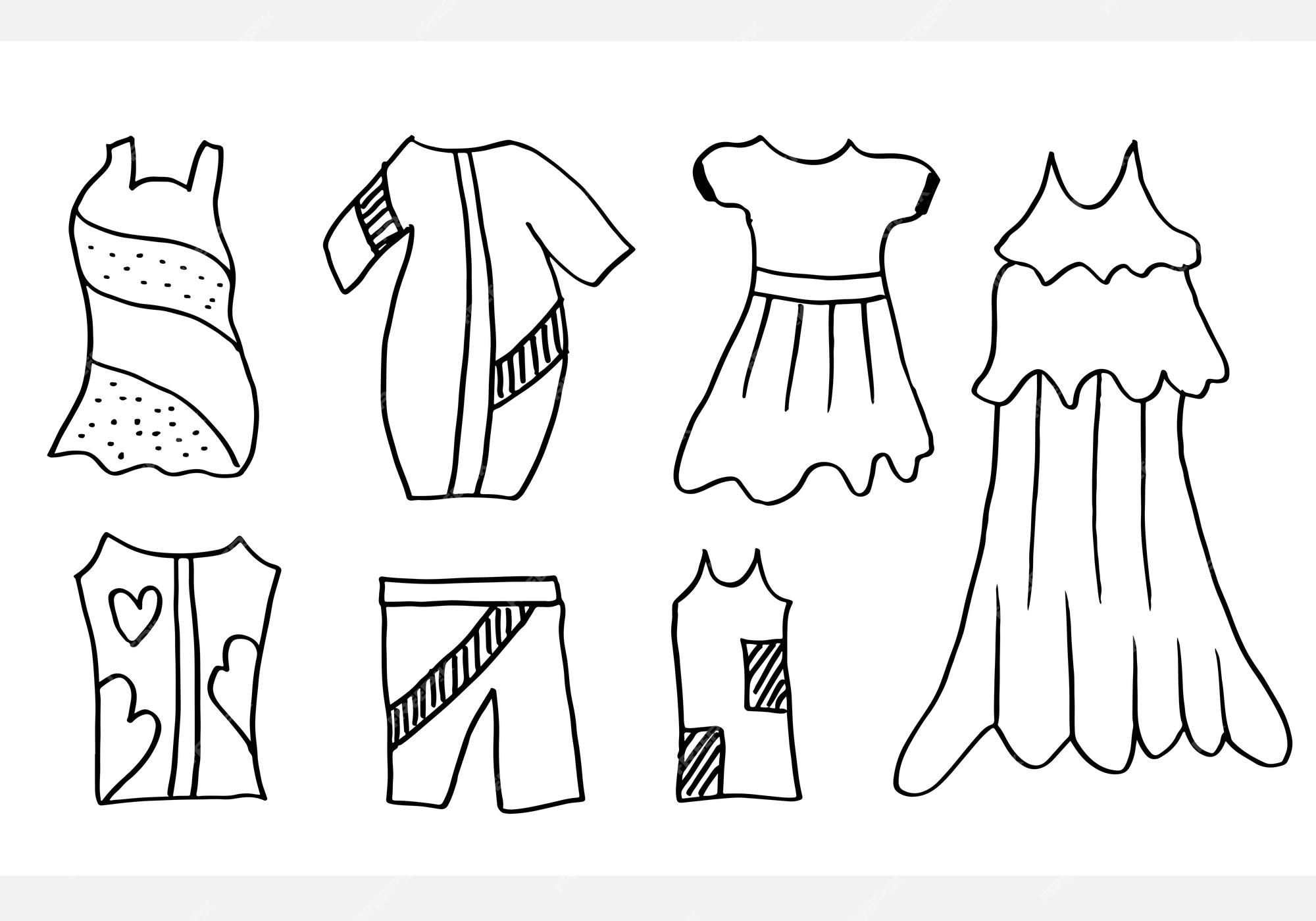 Premium vector doodle hand drawing with kid clothes vector illustration of lines and coloring pages for kids