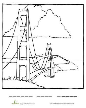 Golden gate bridge coloring page worksheet education golden gate bridge art project golden gate bridge coloring book pages