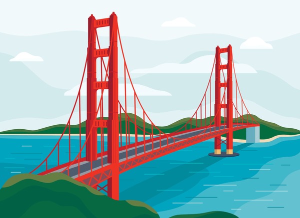 Hundred cartoon golden gate bridge royalty