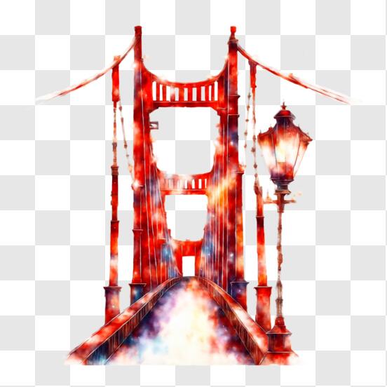 Download colorful drawing of the golden gate bridge png online