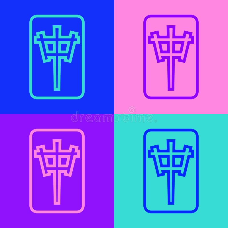Pop art line mahjong pieces icon isolated on color background chinese mahjong red dragon game emoji stock vector