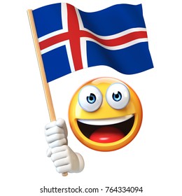 Emoji holding norwegian flag emoticon waving stock illustration