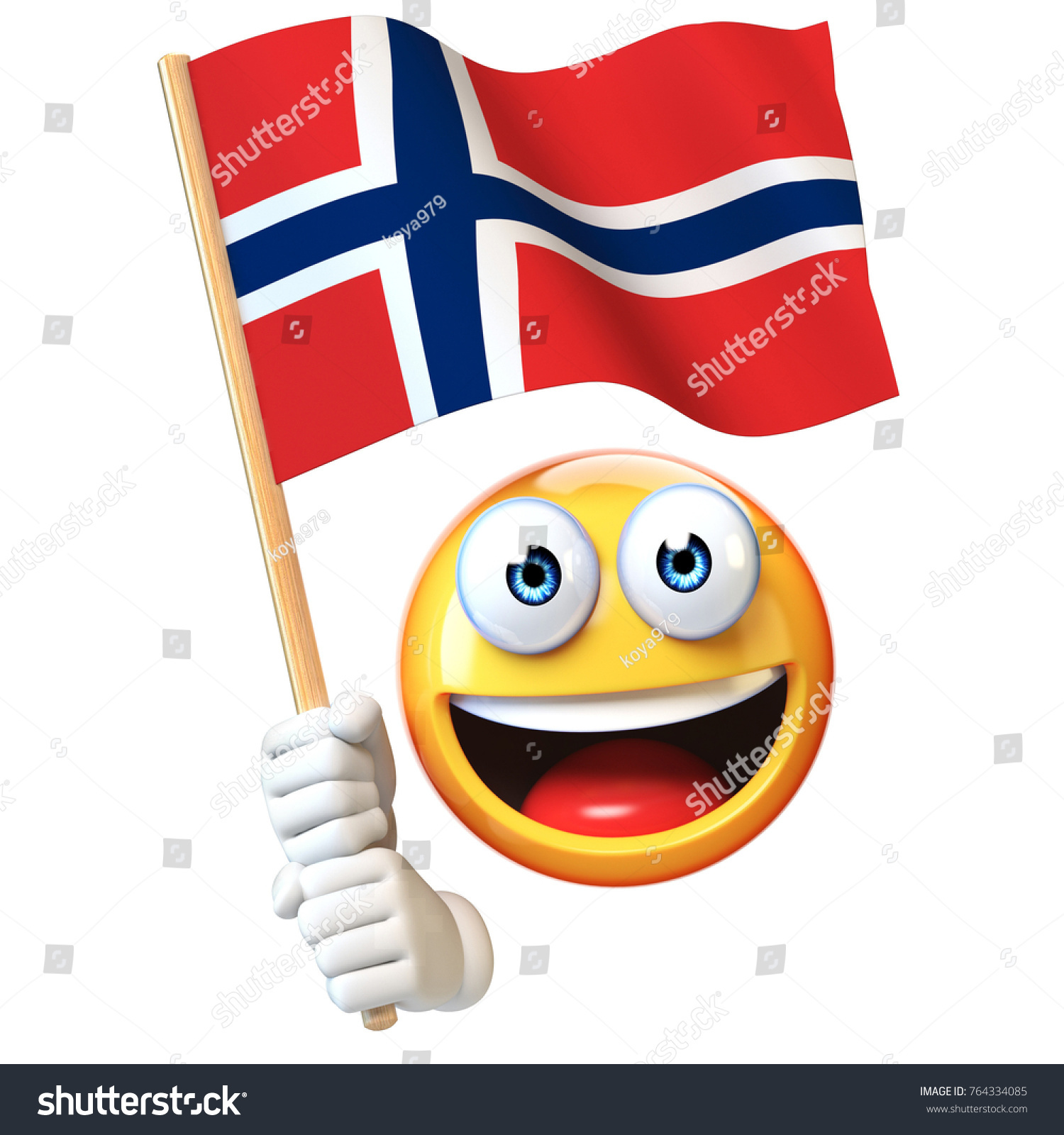 Emoji holding norwegian flag emoticon waving stock illustration