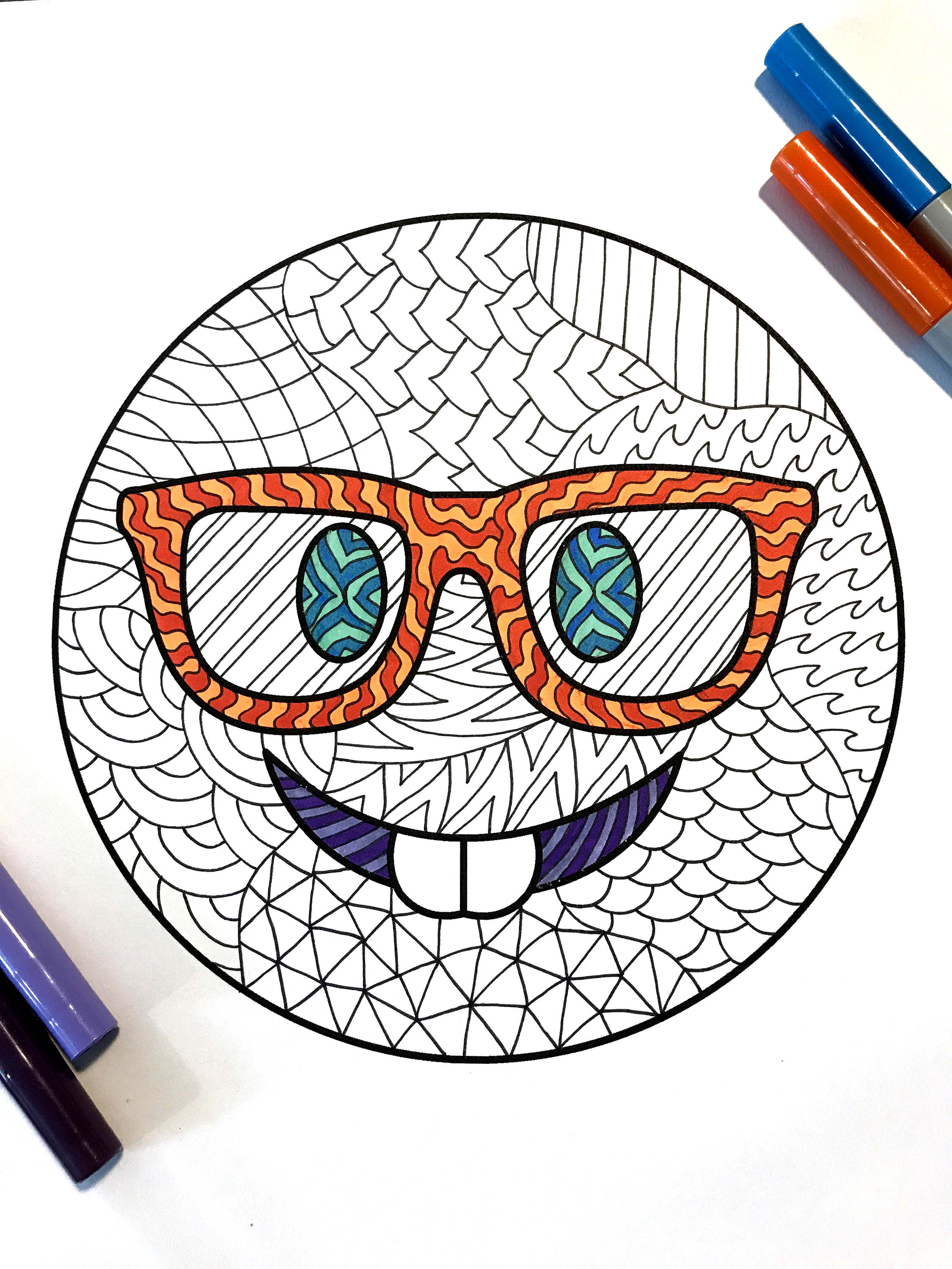 Nerd emoji â pdf zentangle coloring page â scribble stitch