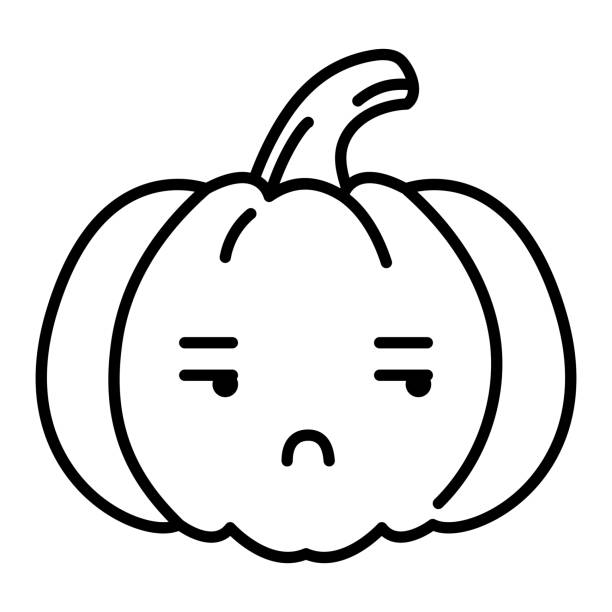Kawaii pumpkin unamused emoji vector illustration stock illustration
