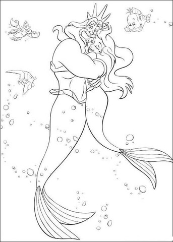 Triton loves his daughter ariel coloring page free printable coloring pages