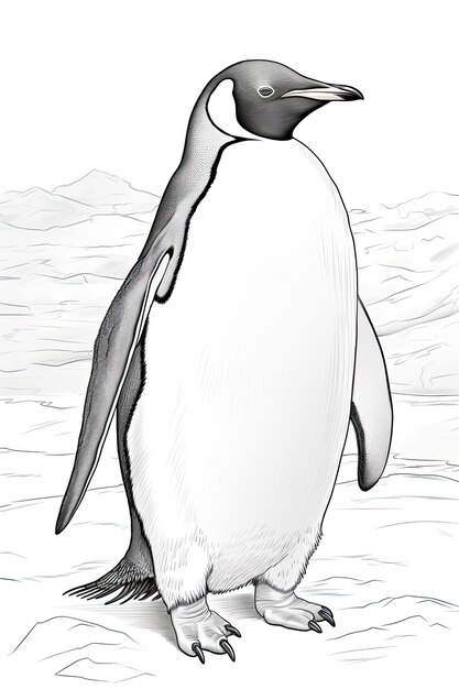 Premium ai image coloring page of an emperor penguin arctic in a line art hand drawn style for kids