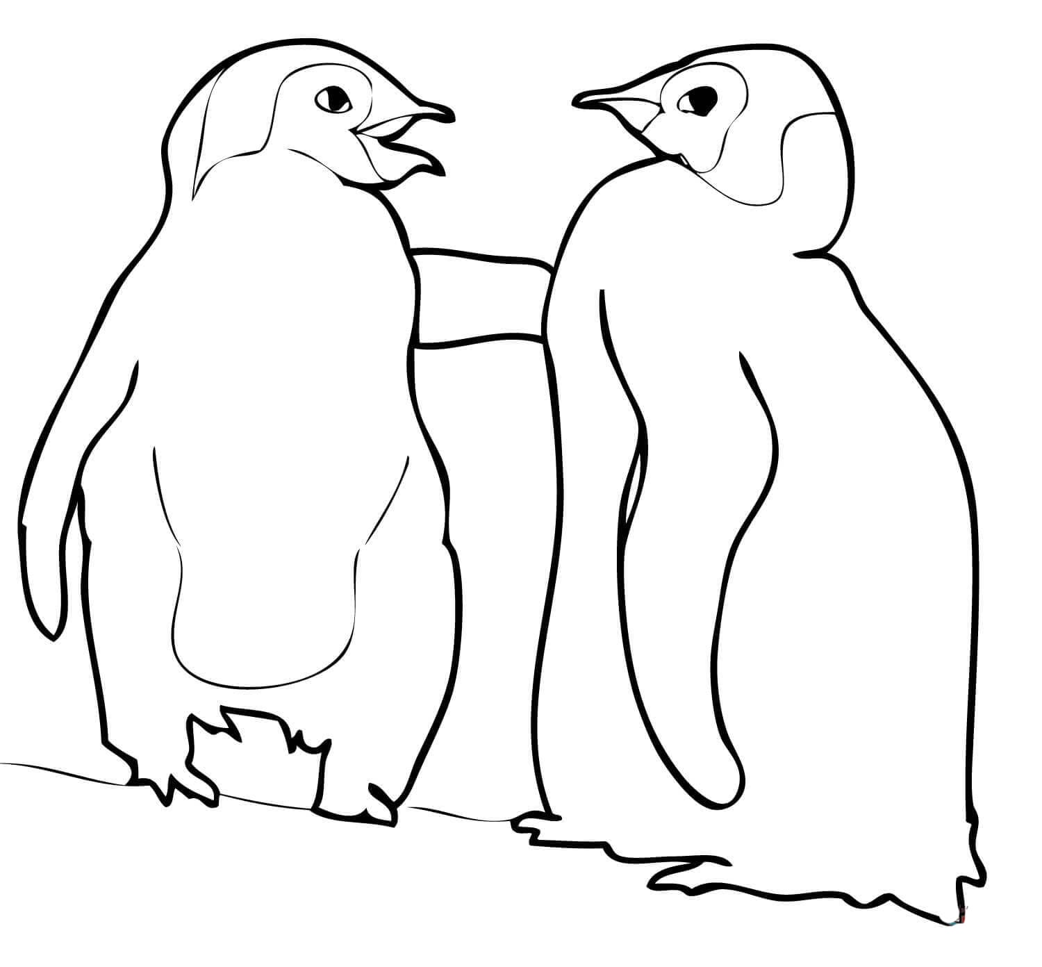 Two penguins standing coloring page