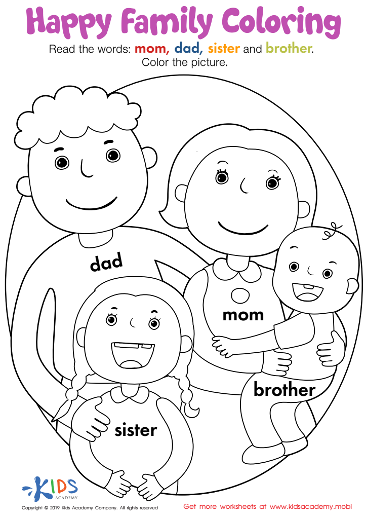 Happy family coloring worksheet free coloring page printout for kids