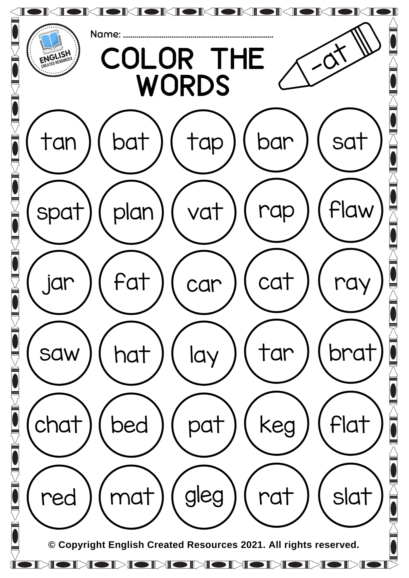 Word family coloring activities