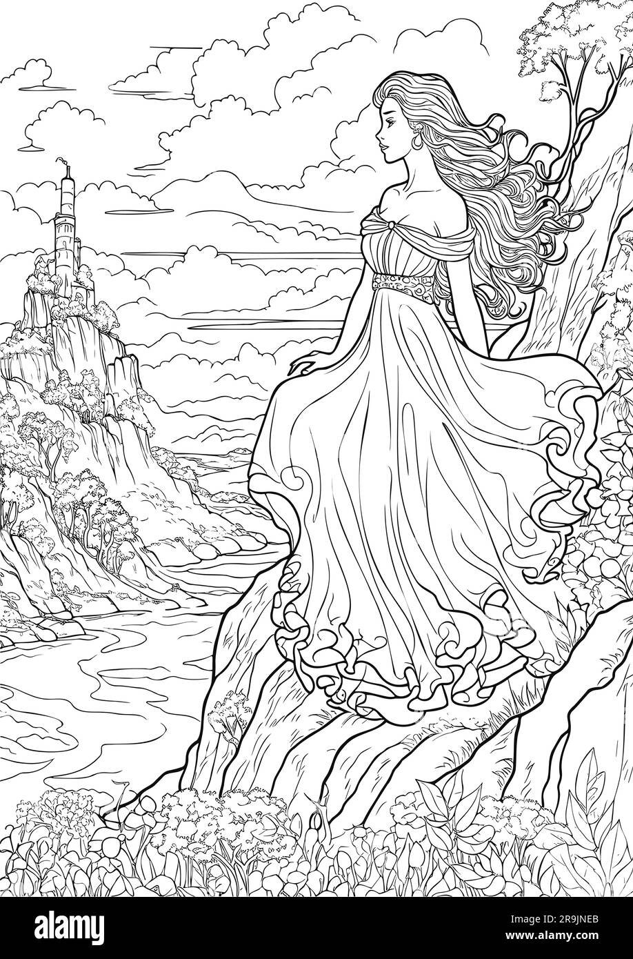 Enchanted realm princess coloring book pages stock vector image art