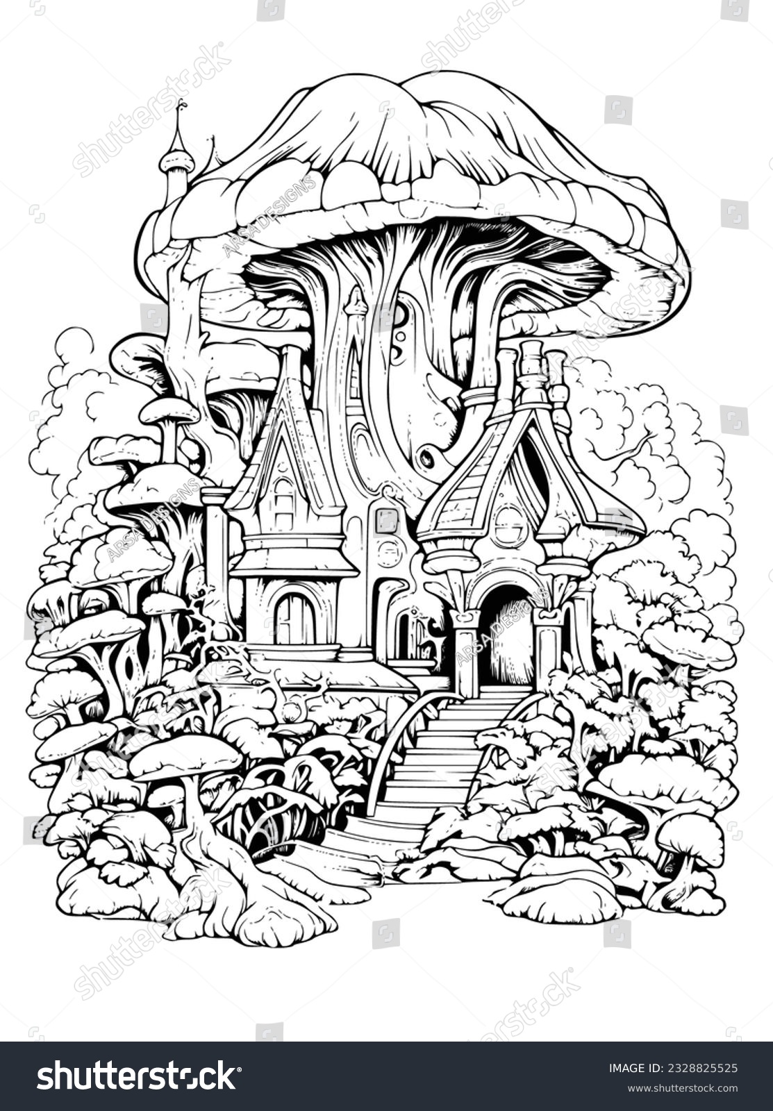 Fairy house coloring page fairy house stock vector royalty free