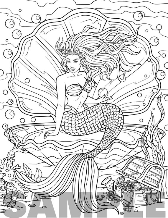 Mermaid coloring page for adults