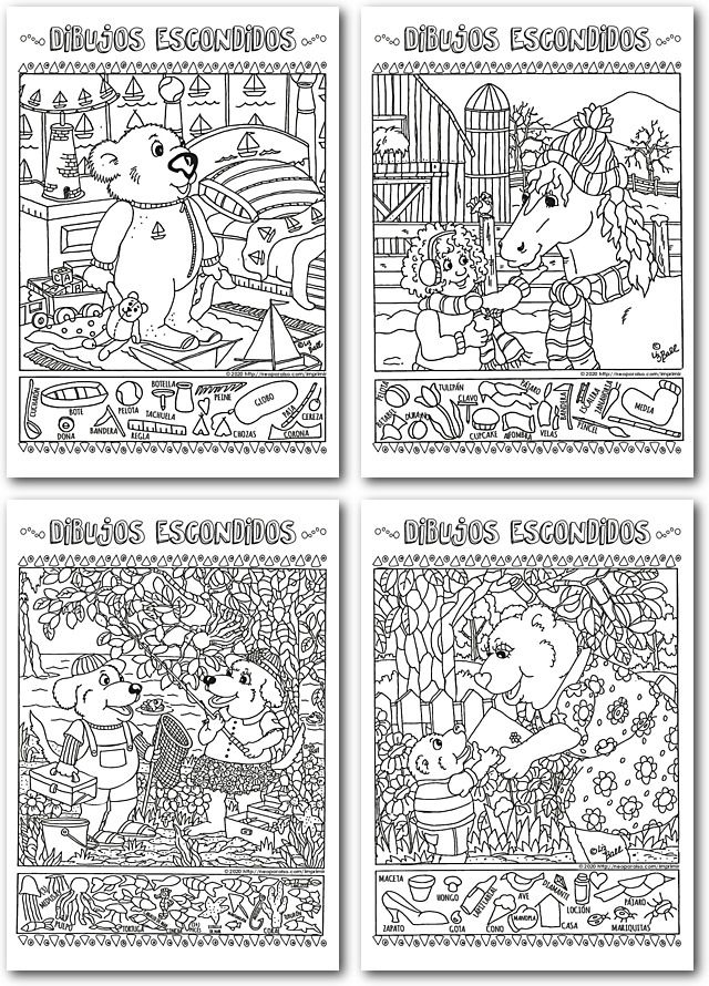 Hojas pa imprimir y colore con dibujos ocultos dibujos de cosas escoâ encuentra los objetos ocultos objetos escondidos ejercicios de estimulacion cognitiva