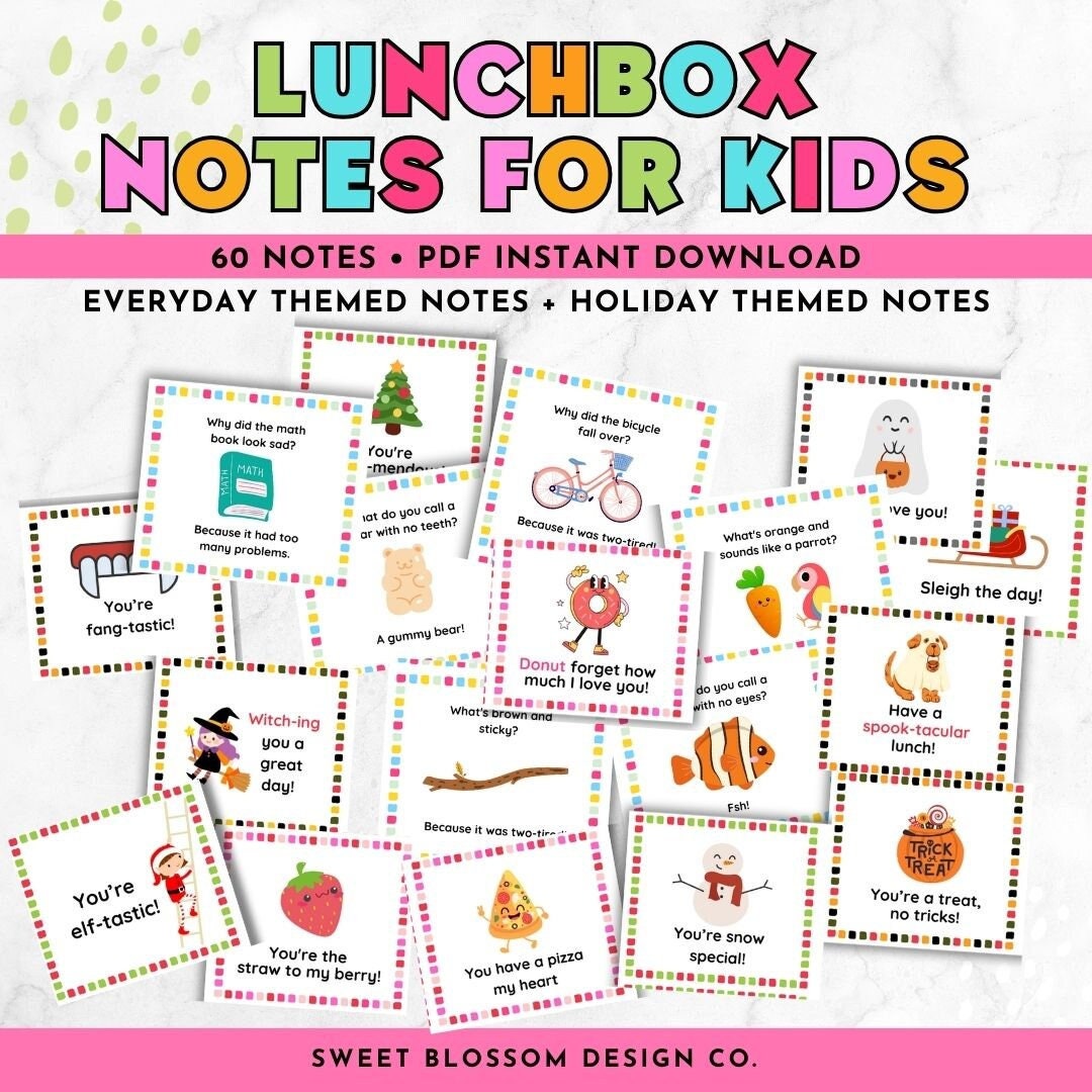 Lunch notes lunch box cards joke lunch box notes encouragement cards teaching printables back to school notes lunch notes for kids
