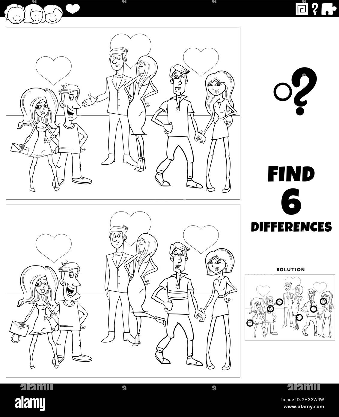 Heart couple cartoon girl boy black and white stock photos images