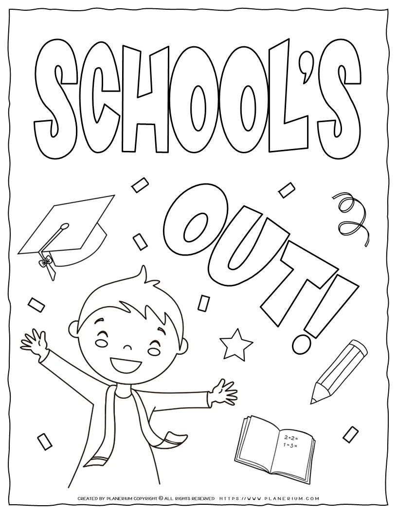 Schools out free end of school year coloring page for kids