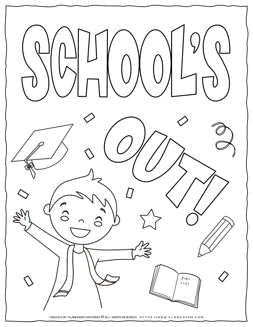 Schools out free end of school year coloring page for kids