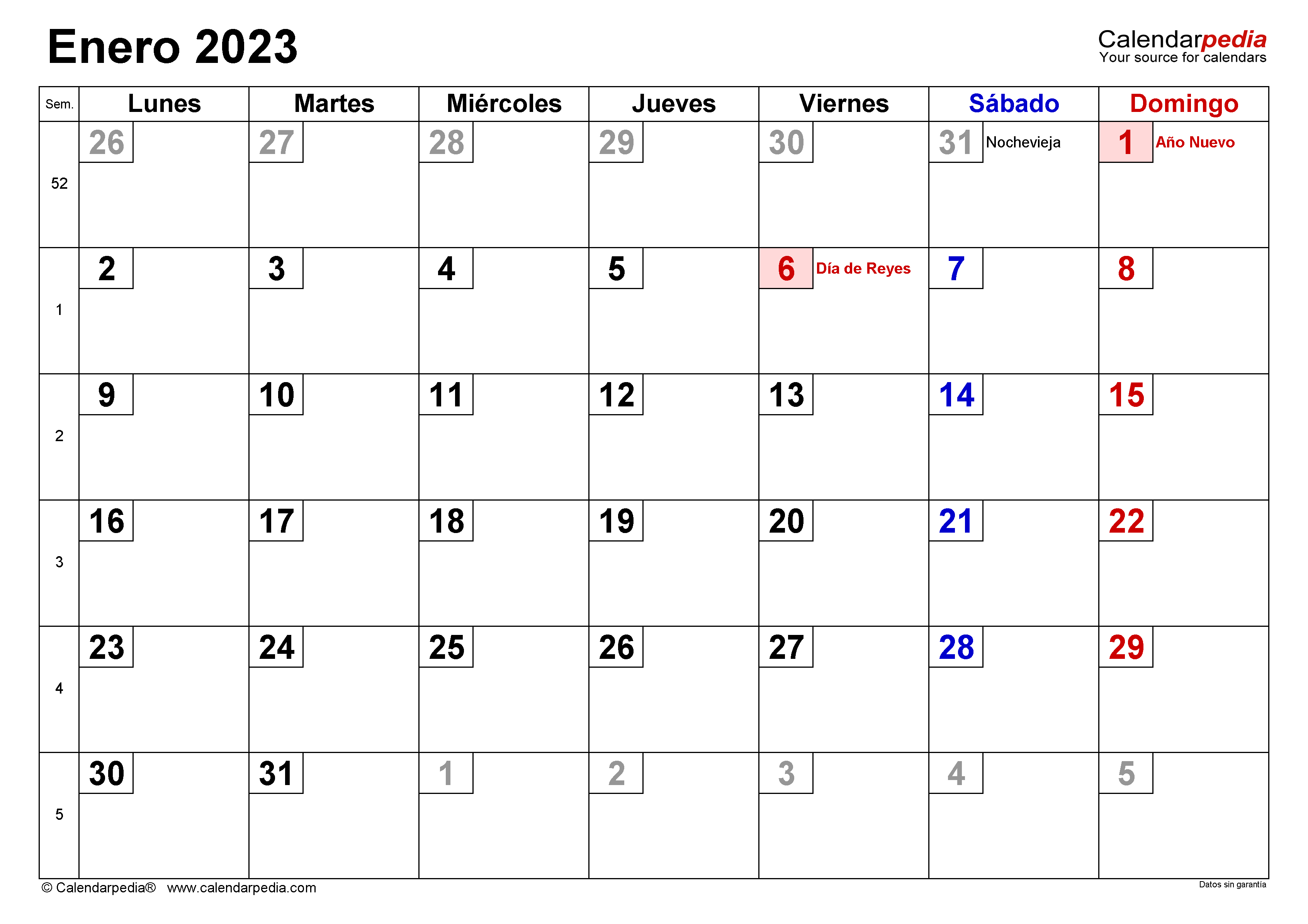 Calendario enero en word excel y pdf