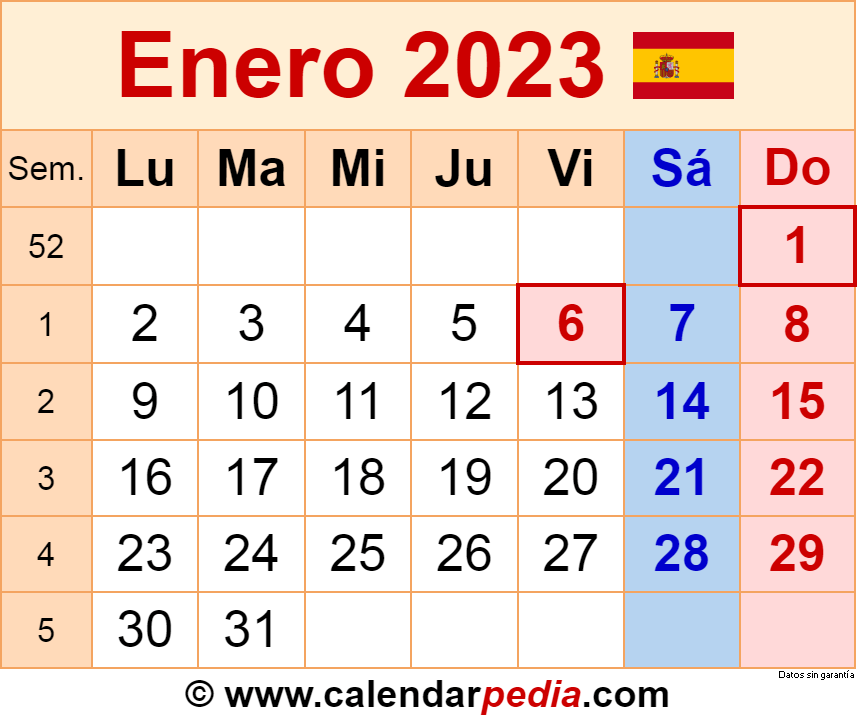 Calendario enero en word excel y pdf