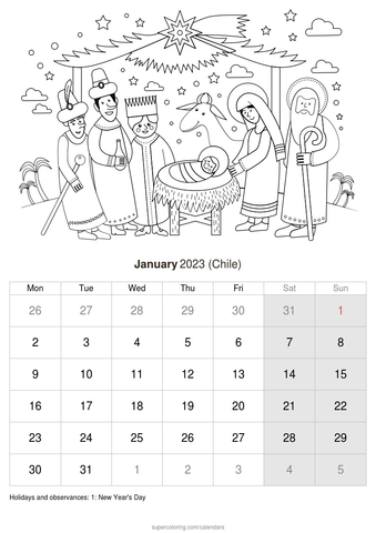 Calendario enero para imprimir chile