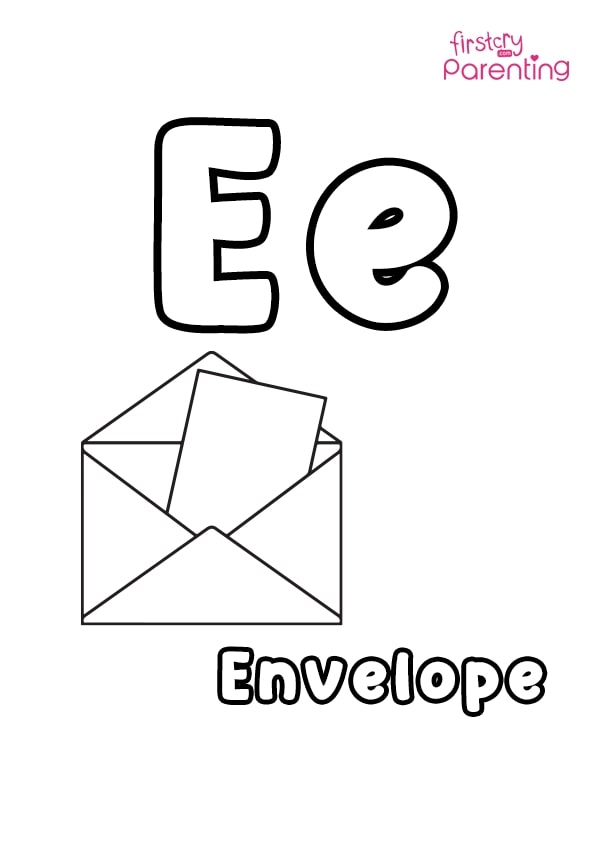 E for envelope coloring page for kids