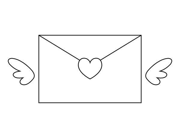 Printable winged heart envelope coloring page