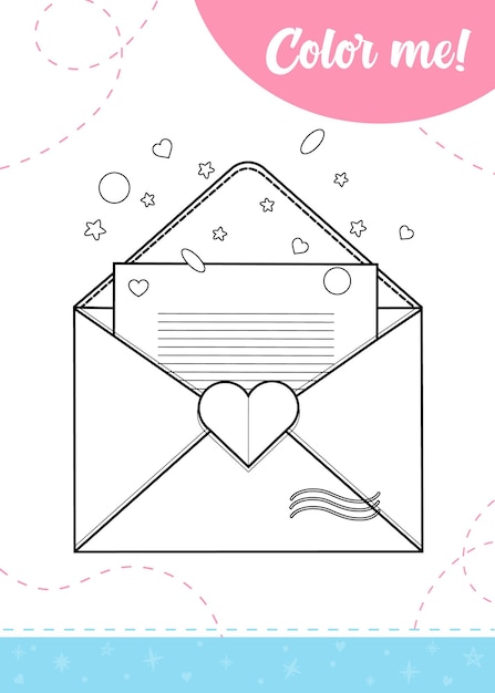 Premium vector coloring page for kids with envelope and letter in it