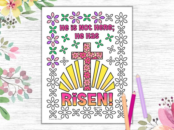 Er ist auferstanden malseite mit kreuz christliche ostern printable religiãse ostern ostern aktivitãt kinder erwachsene pdf digital download