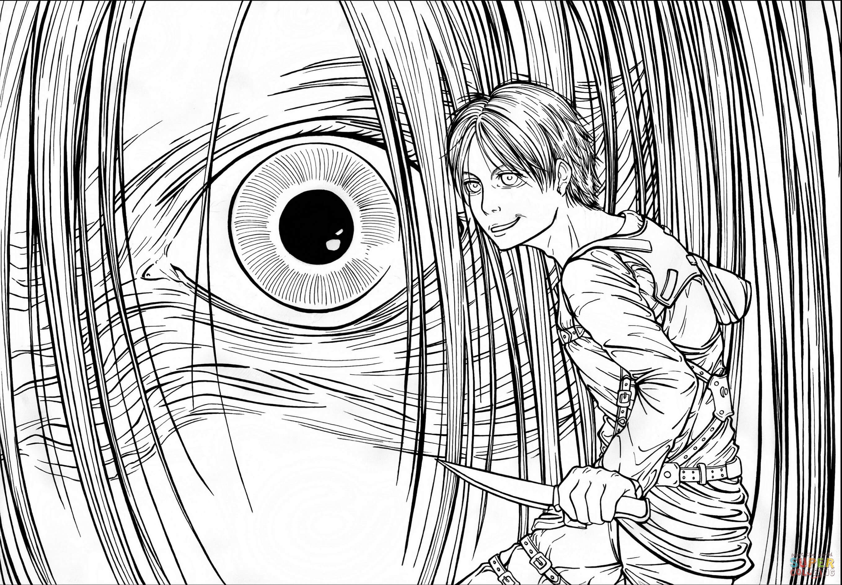 Eren yeager eren jaeger from manga series shingeki no kyojin attack on titan advancing giants coloring page free printable coloring pages