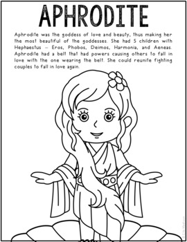 Aphrodite greek mythology coloring page greek god ancient history worksheet