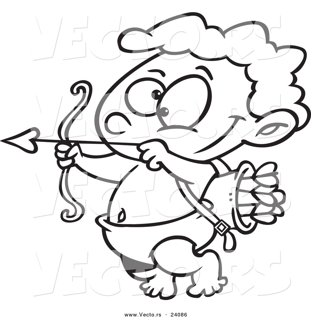 R of a cartoon little cupid practicing with arrows