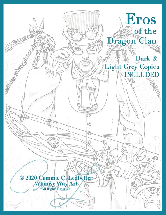 Eros cupid of the dragon clan premium greyscale adult coloring page pdf