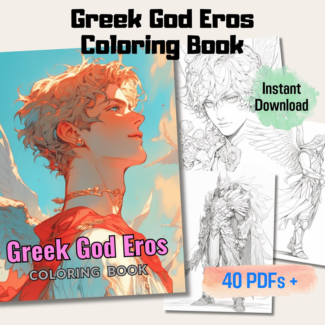 Pages greek god eros grayscale coloring book perfect gifts for all ages greek god coloring pages love instant download printable pdf instant download