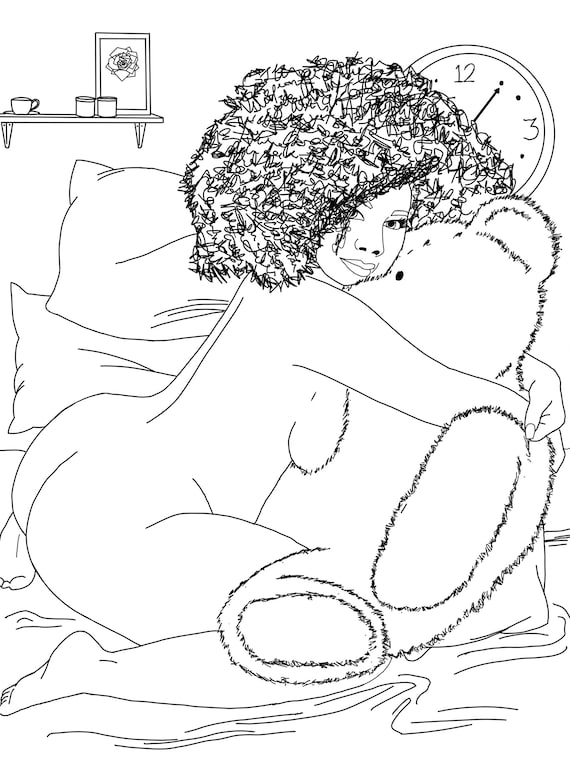 Plus size erotic coloring pages digital art print sexy line art teddy bear digital download sex positive bedroom decor adult coloring