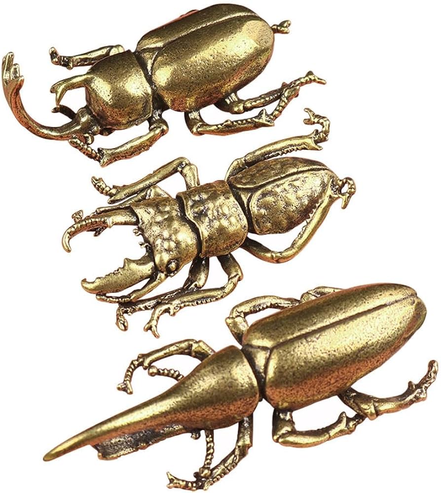 Set de piezas de cobre macizo simulaciãn escarabajo decoraciones latãn tauro insecto miniatura estatuillas cuerno largo bug decoraciãn de escritorio artesanãas regalo latãn tã insectos hogar sala adornos hogar