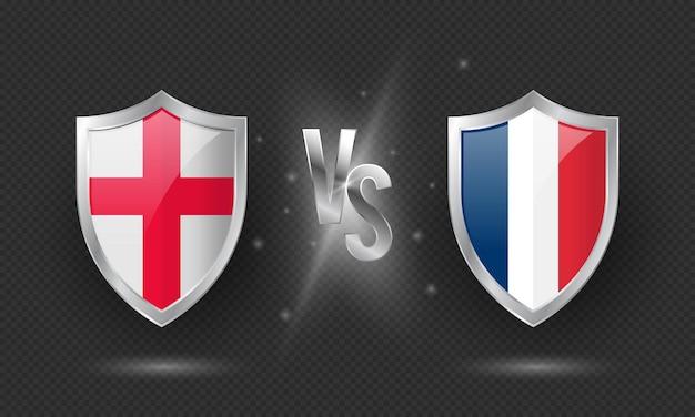 Diseão de afich de partidos de inglaterra vs francia con insignias de cudos de banderas de paãs vector premium