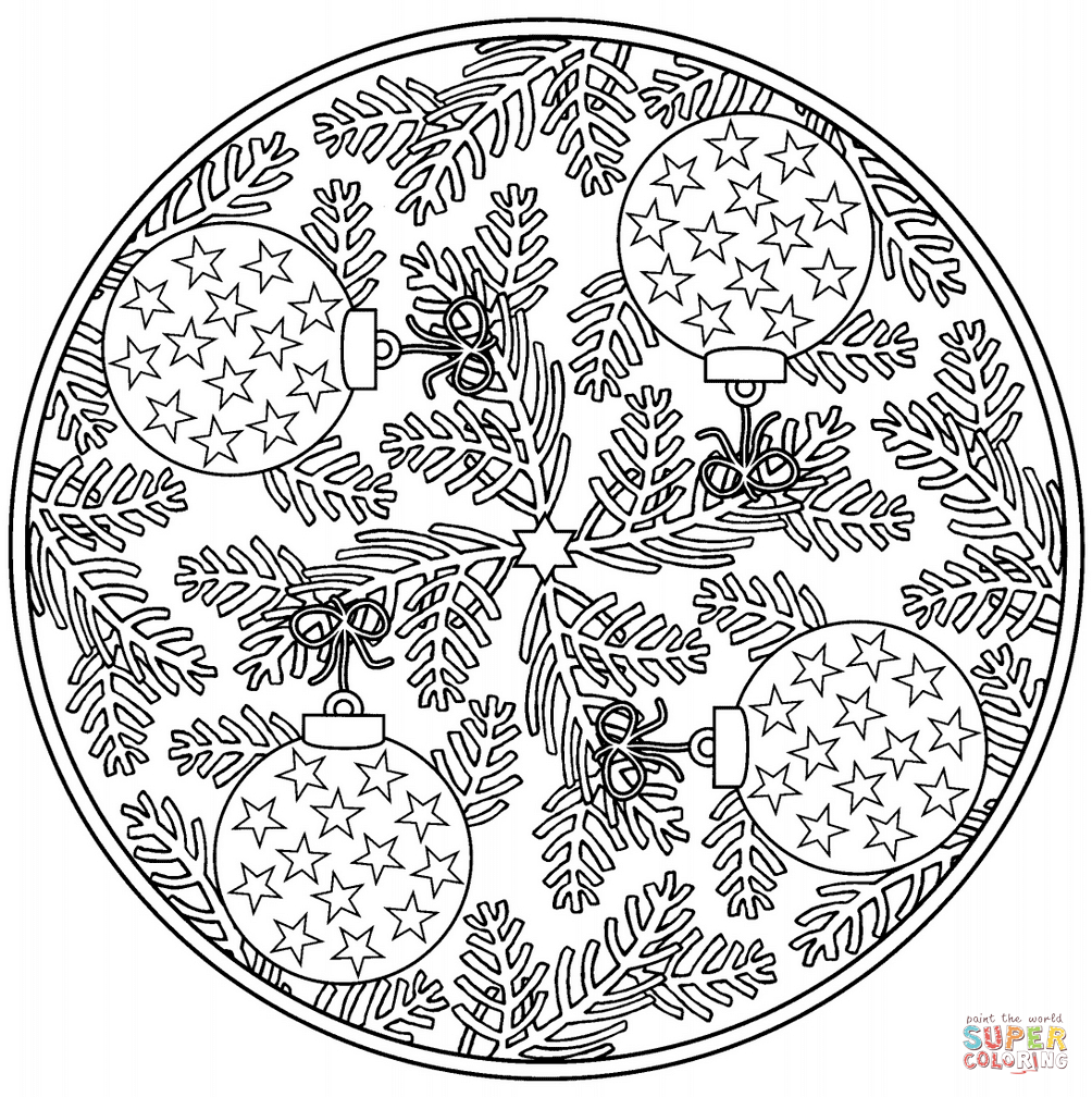 Dibujo de mandala navideãa con bolas de navidad para colorear dibujos para colorear imprimir gratis
