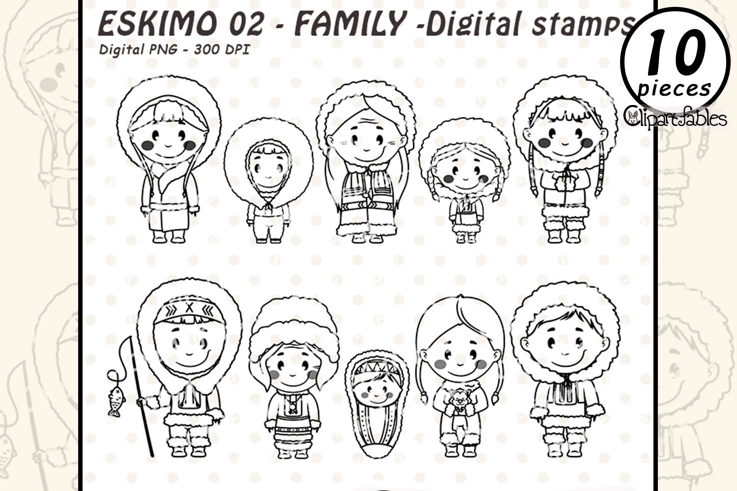 Eskimo family digital stamps eskimo characters outline art