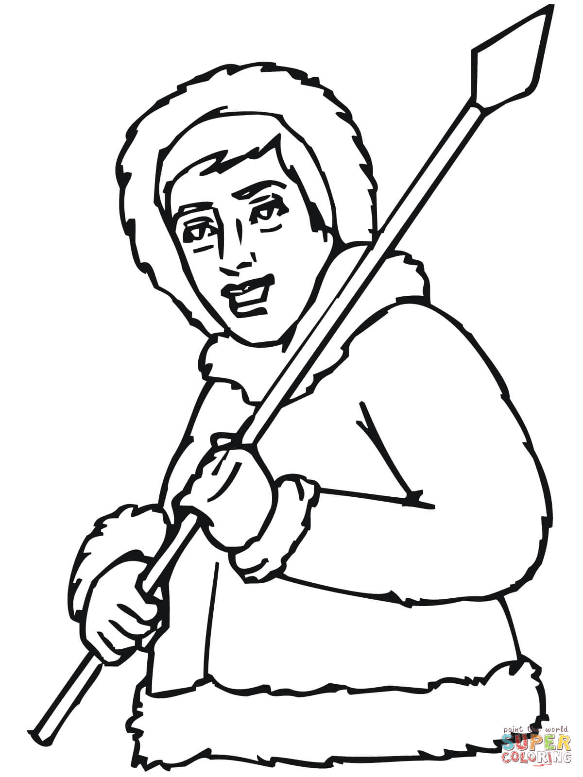 Inuit with spear coloring page free printable coloring pages