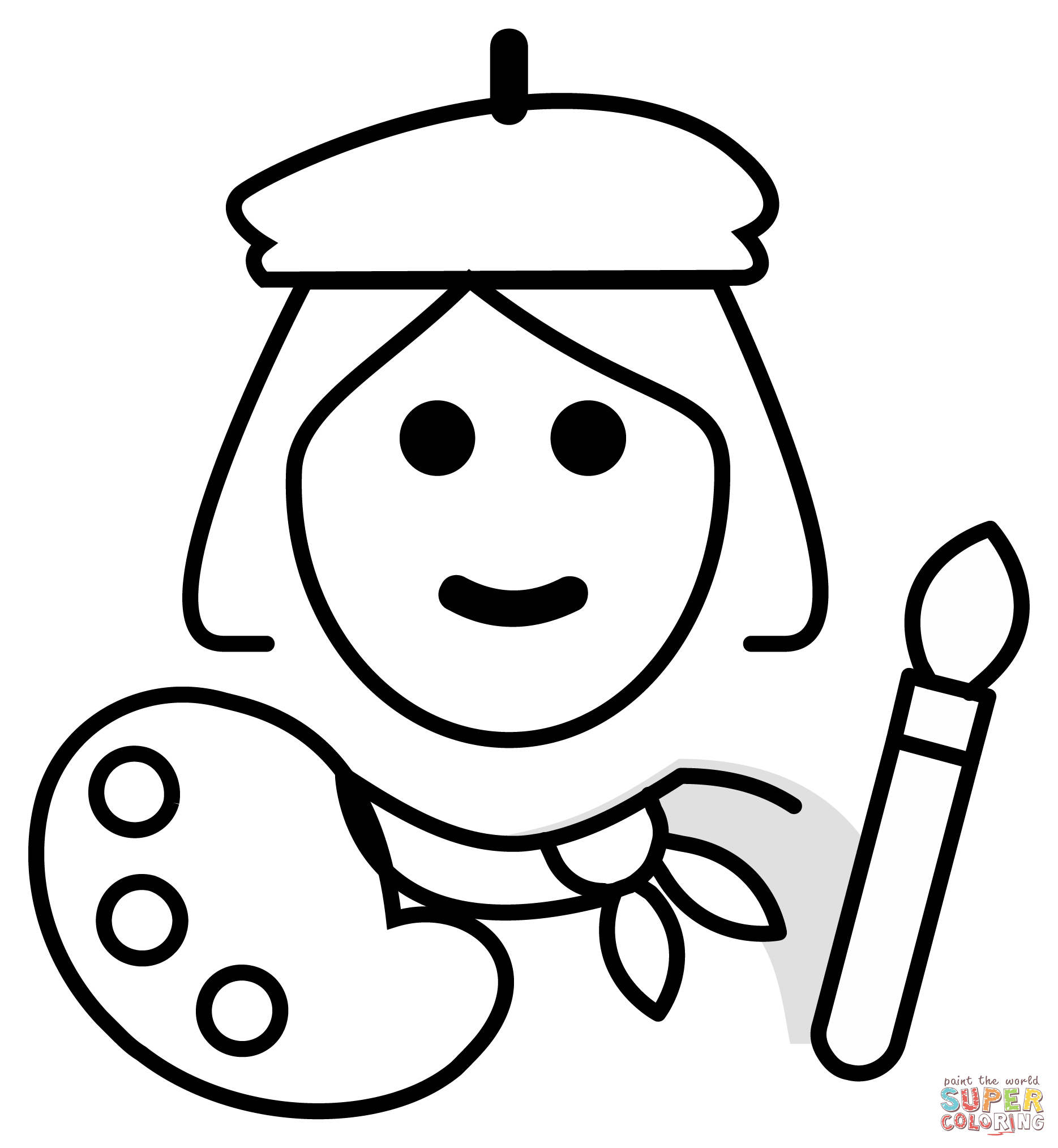 Woman artist emoji coloring page free printable coloring pages