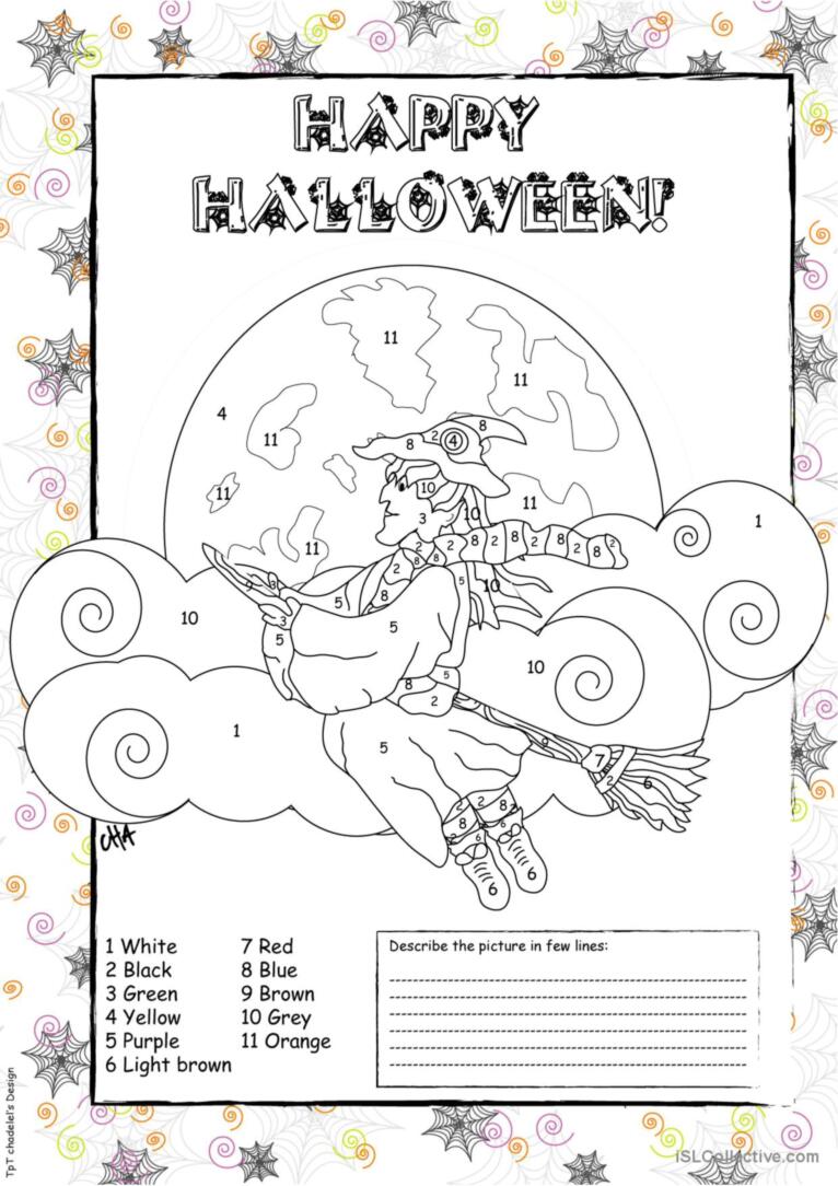 Hallowe coloring page picturâ glish esl worksheets pdf doc