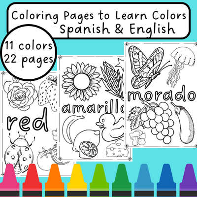 Vocabulary coloring pages to learn colors in spanish and english