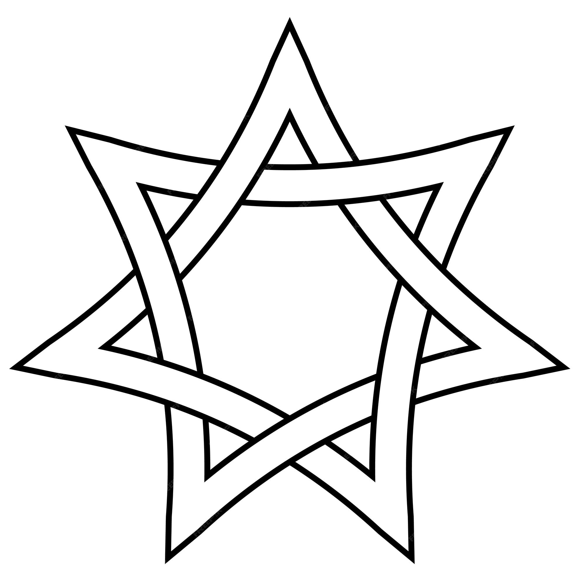 Trella de siete puntas con lados trenzados vector trella david tejido icono en tilo de quema vector premium