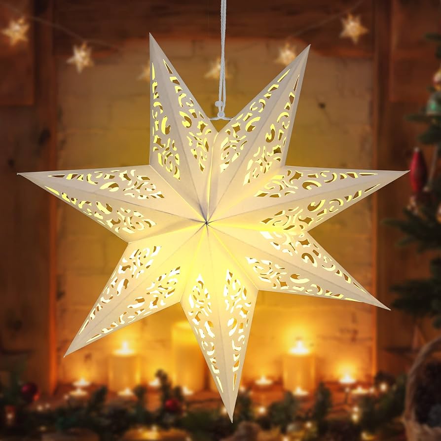 Pulgadas linternas de papel estrella pantalla de papel con luz led lampara de papel estrellas de papel marroquães decoraciãn de estrella de papel hueco blanco de puntas para bodas