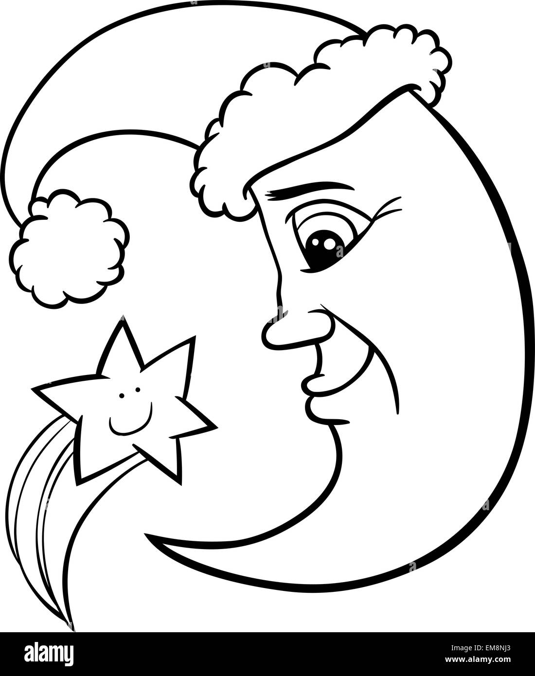 Luna y trella de navidad pãgina para colorear imagen vector de stock